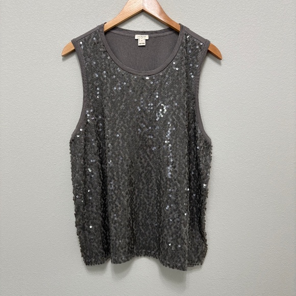 J. Crew Factory Gray Sequin Sleeveless Tank Top - XL - Picture 1 of 5